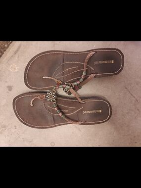 Vintage No Boundaries Brown Braided Beaded Thong Sandals